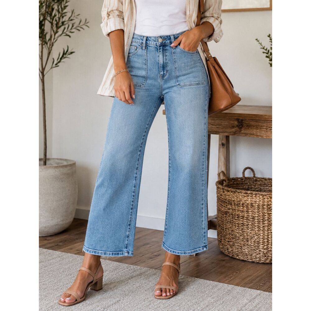 Just Black Light Blue High-Rise Wide Leg Jeans